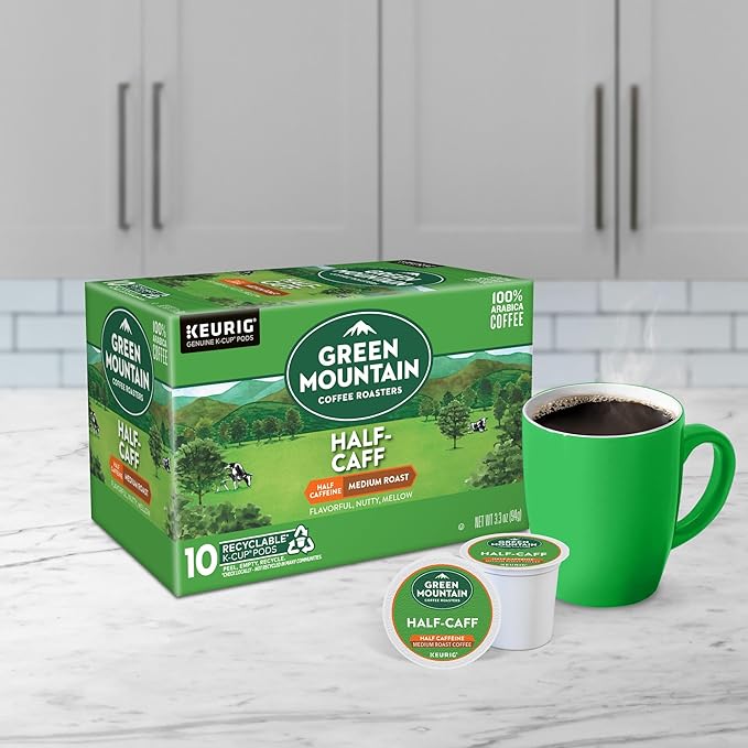 Green Mountain Coffee Roasters Half Caff, Keurig Single Serve K-Cup Pods, Medium Roast Coffee, 60