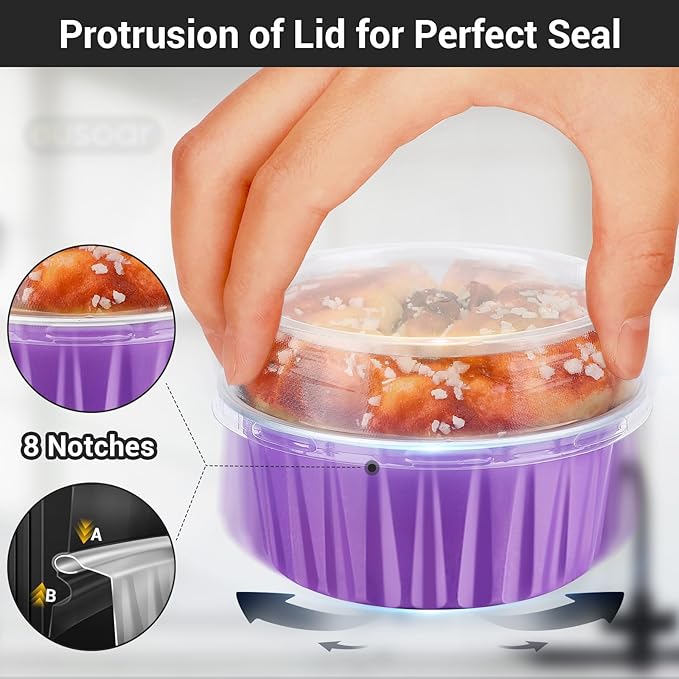 EUSOAR Baking Cups Aluminum Foil, 5oz 50pcs Reusable Cupcake Cups with Lids, 3.34"x2.59"x2.35"
