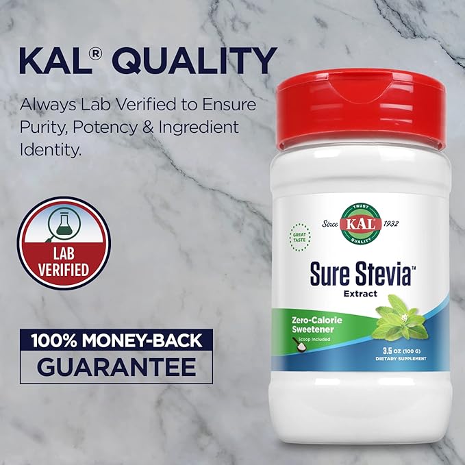 KAL Sure Stevia Extract Powder, Low Carb, Plant Based Stevia Sweetener, Great Taste, Zero Calories