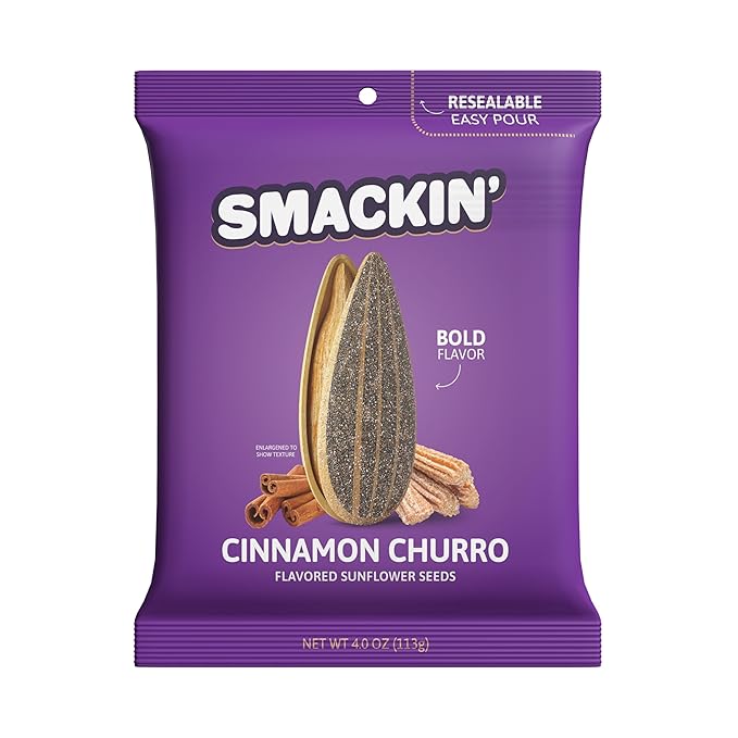 SMACKIN' - Jumbo Roasted Sunflower Seeds, No Salty Burn, American Made, Easy Pour & Seal - Cinnamon