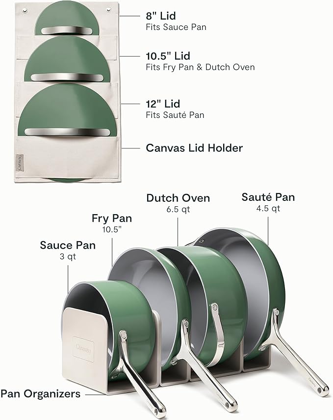 Caraway Nonstick Ceramic Cookware Set (12 Piece) Pots, Pans, Lids and Kitchen Storage - Non Toxic