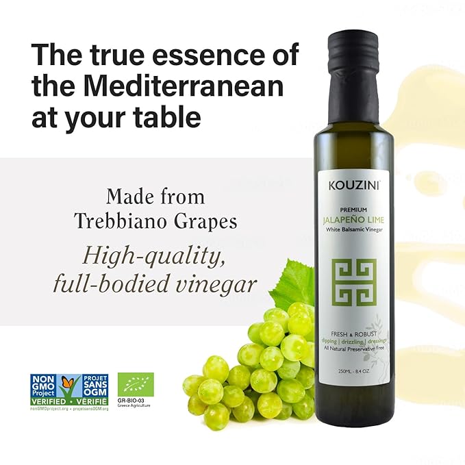 Kouzini Ultra Premium White Jalapeno Lime Balsamic Vinegar - Sweet & Thick Italian Dressing for