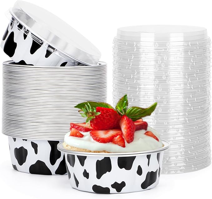 Beasea 8oz 50 Pack Disposable Ramekins with Lids, Aluminum Baking Cups for Creme Brulee, Muffin