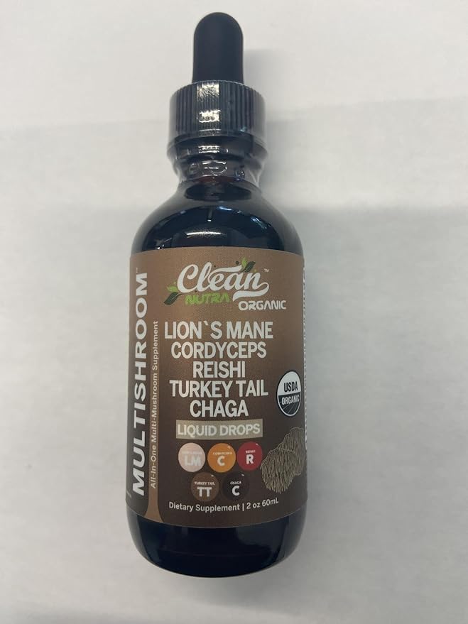 Mushroom Supplement Liquid Drops with Lions Mane Turkey Tail Cordyceps Reishi Chaga Shitake Maitake