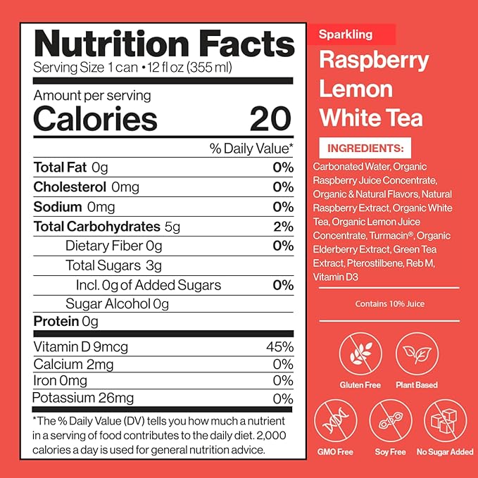 Happy Being Sparkling Nutrient-Rich Raspberry Lemonade White Tea – Infused with Turmeric