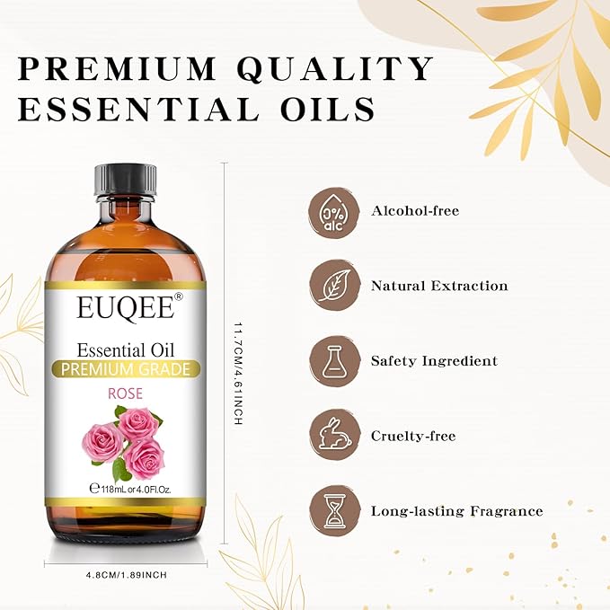 Rose Essential Oil 118mL Large Capacity Rose Oil Premium Essential Oil with Glass Dropper for