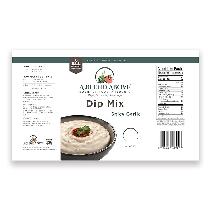 A Blend Above Spicy Garlic Dip Mix, 3 Packs, 1 oz. Each, Makes 16 Ounces, Gluten-Free, No MSG, All
