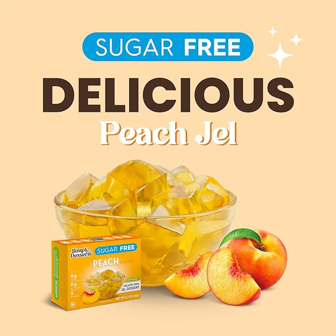 Simply Desserts Sugar-Free Peach Jel, 6-Pack - Vegan Dessert, Keto Snacks, Diabetic Friendly &