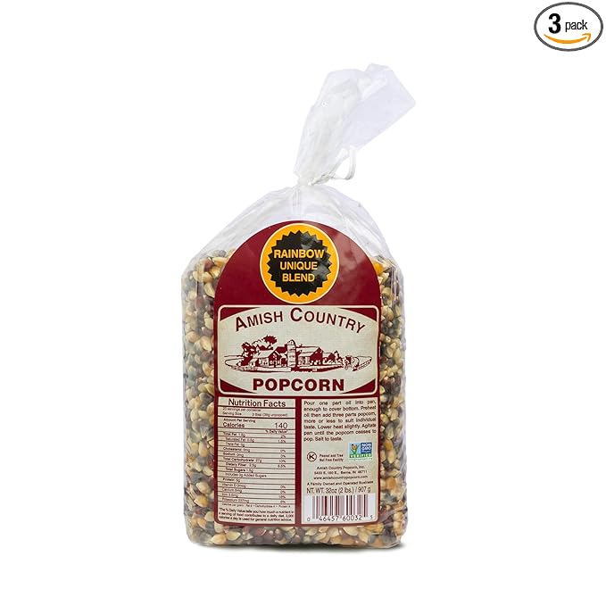 Amish Country Popcorn | 2 lb Bag | Rainbow Popcorn Kernels | Old Fashioned, Non-GMO and Gluten Free