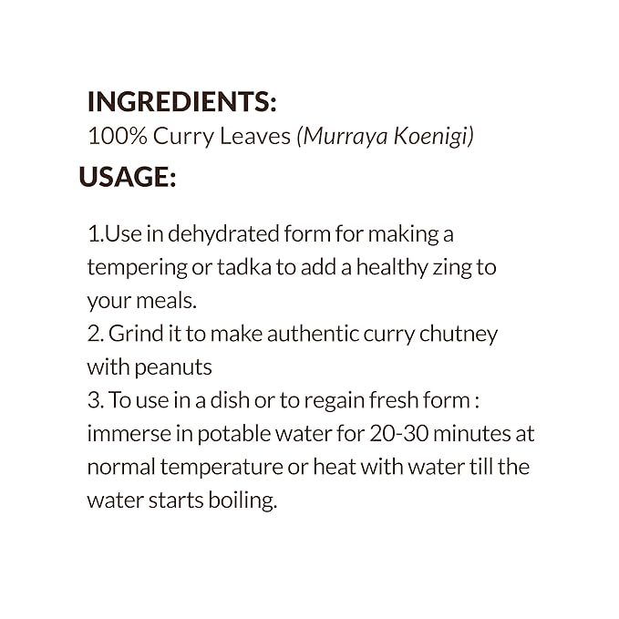 SHROOTS Dehydrated Curry Leaves Pure Vegetarian Gluten-Free No Added Salt Flavorful Kitchen