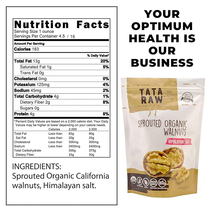 TATA RAW - Sprouted Organic Walnuts - Himalayan Salt (1 lb)