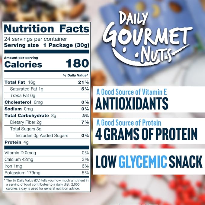 Daily Gourmet Nuts - Unsalted Mixed Nuts Snack Packs/Individually Wrapped Snacks/Nut Snacks/No