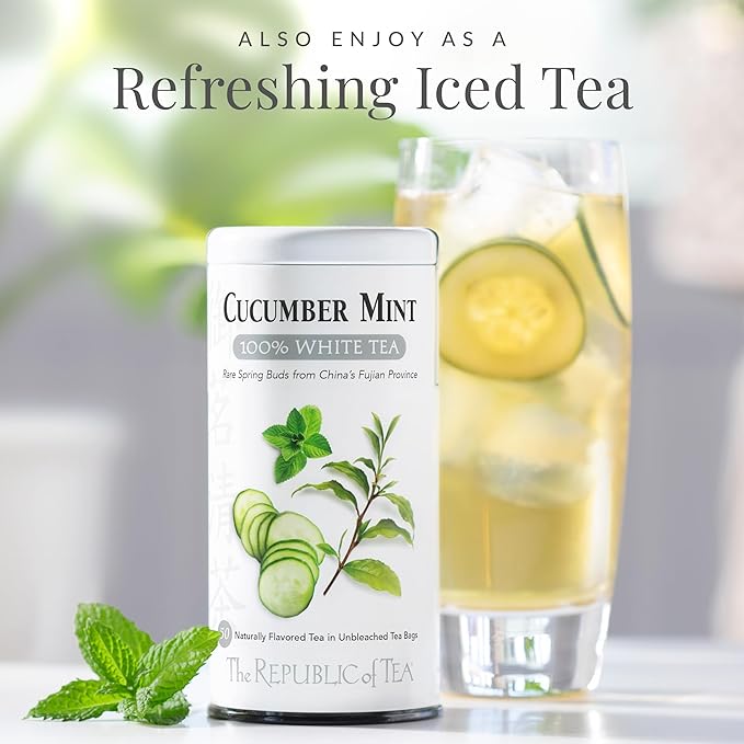 The Republic of Tea – Cucumber Mint 100% White Tea Bags, Steeps 50 Low-Caffeinated Cups