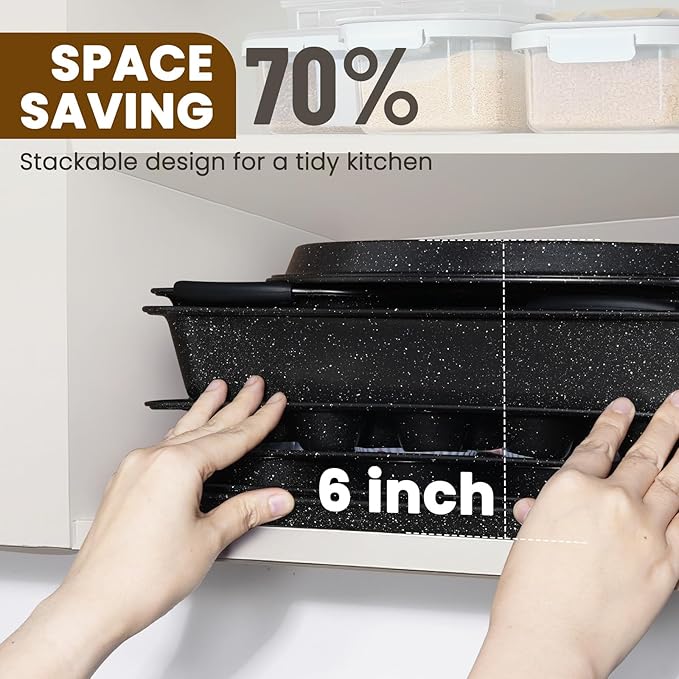 Kikcoin 22 PCS Nonstick Baking Pans Set, Stackable Bakeware Sets with Silicone Handles, 450°F Oven