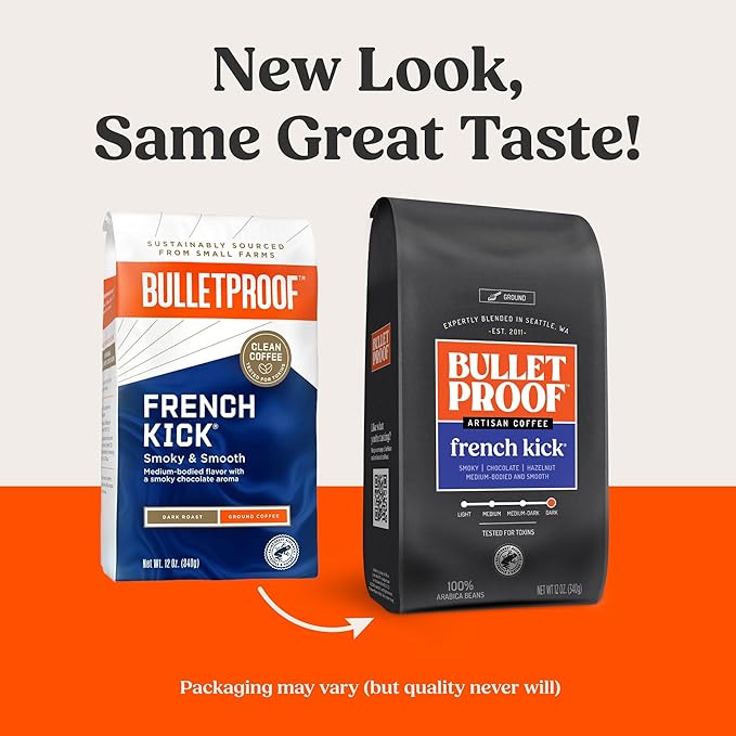 Bulletproof French Kick Dark Roast Ground Coffee, 12 Ounces, 100% Arabica Beans, Clean Coffee