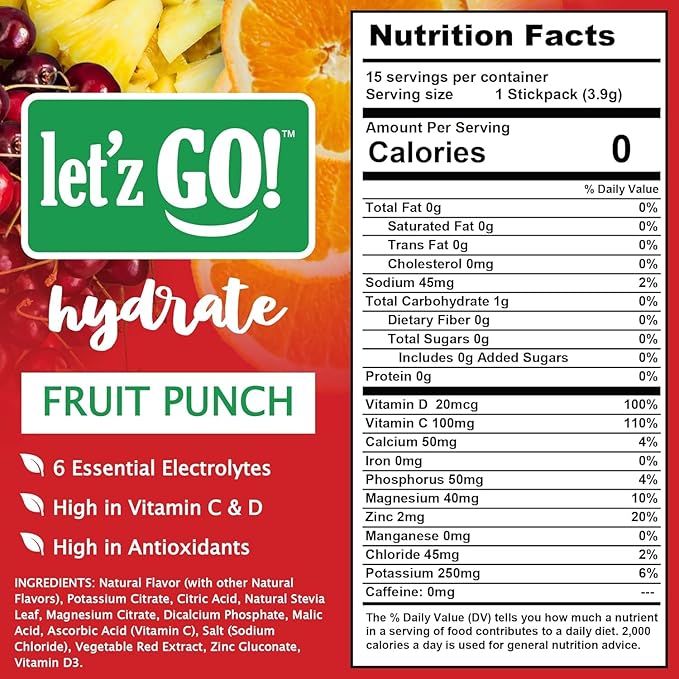 Let'z Go! Hydrate- Natural Hydration + Electrolyte Drink Mix- Hydration + Electrolytes +