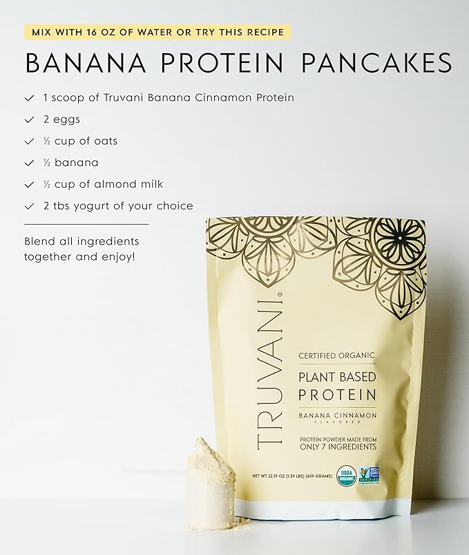 Truvani Vegan Pea Protein Powder | Banana Cinnamon | 20g Organic Plant Based Protein | 10 Servings