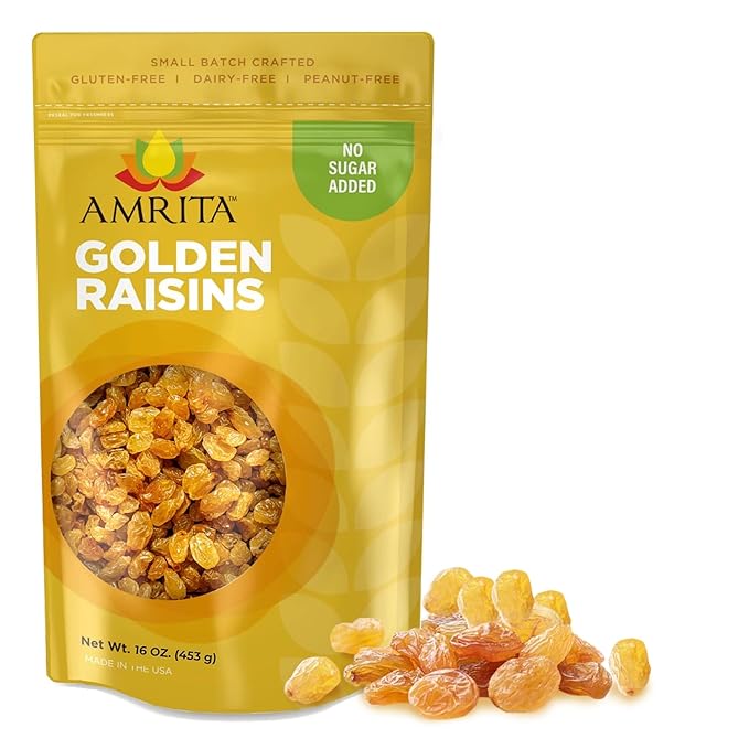Amrita Golden Raisins 1 lb | No Added Sugar, Naturally Sweet, Gluten Free Dried Sultanas, Kishmish