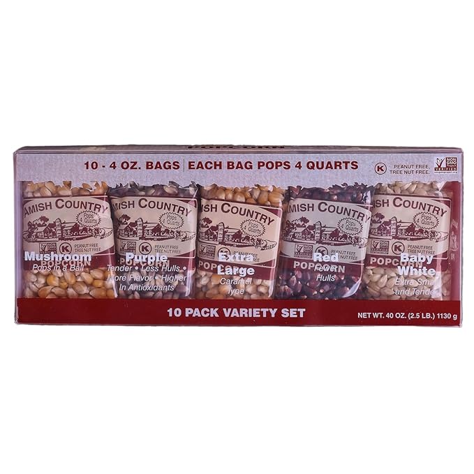 Amish Country Popcorn | 4 Ounce Variety Kernel Gift Set (10 Pack Assorted) | Old Fashioned, Non-GMO