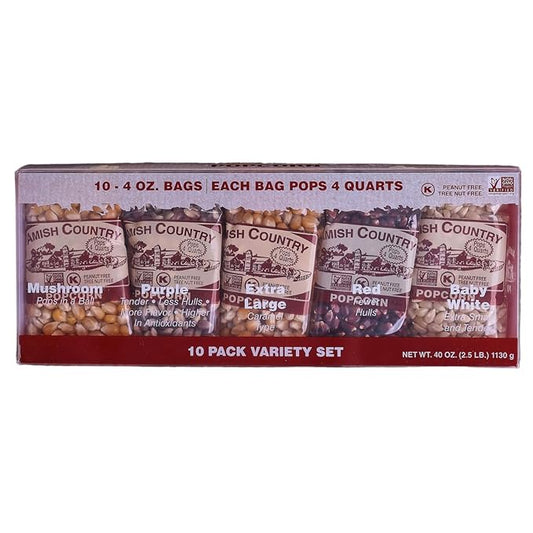 Amish Country Popcorn | 4 Ounce Variety Kernel Gift Set (10 Pack Assorted) | Old Fashioned, Non-GMO