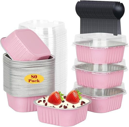 5oz/80pack Mini Cake Tins Cupcake Pan with Lids,LNYZQUS Aluminum Foil Baking Cups,Disposable