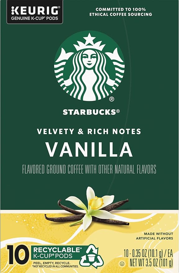 Starbucks Flavored Coffee K-Cup Pods, Vanilla Flavored Coffee, Made without Artificial Flavors