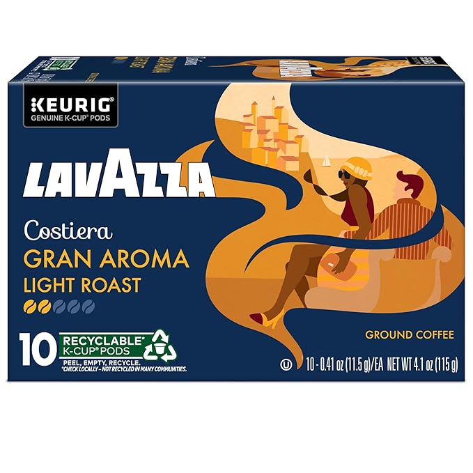 Lavazza Costiera Gran Aroma, Single-Serve Keurig K-Cup Pods, Light Roast Coffee, 60-Count Box (6