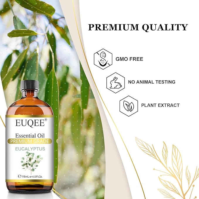 Eucalyptus Essential Oil 118ml Pure Eucalyptus Oil with Glass Dropper for Aromatherapy, Diffuser