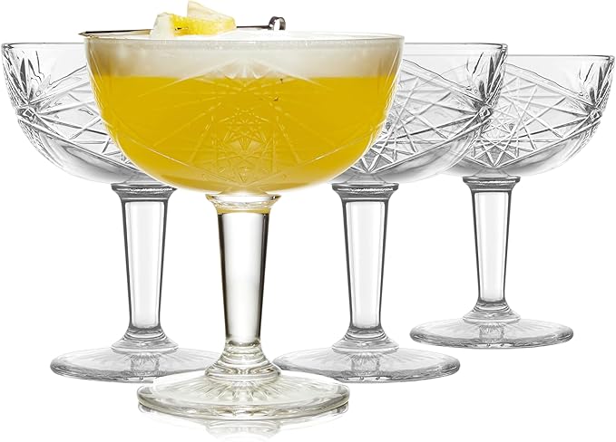 Libbey Hobstar Champagne Coupes , Timeless Bar Glasses, Dishwasher Safe Cocktail Glasses Set of 4