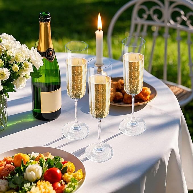 Ciaell 24 Pack Plastic Champagne Flutes - 6 Oz Flower Wavy Champagne Plastic Glasses - Heavy Duty