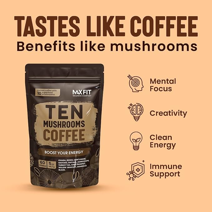 Mushroom Coffee (60 Servings) 10 Mushrooms (Lion’s Mane, Cordyceps, Turkey Tail & Other) Mixed With