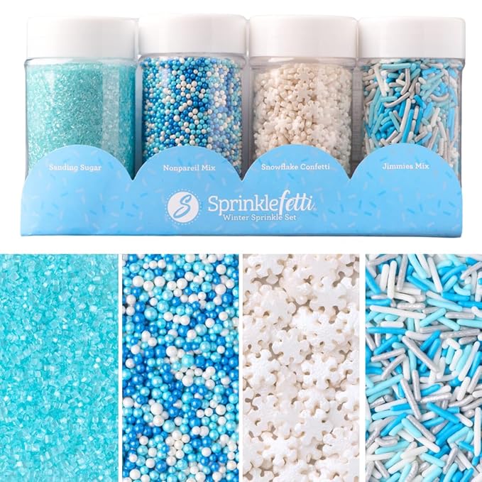 Sweets Indeed Christmas Sprinkles, 4 Pack, Snowflake Edible Sprinkle Mix, Perfect for Frozen Cake