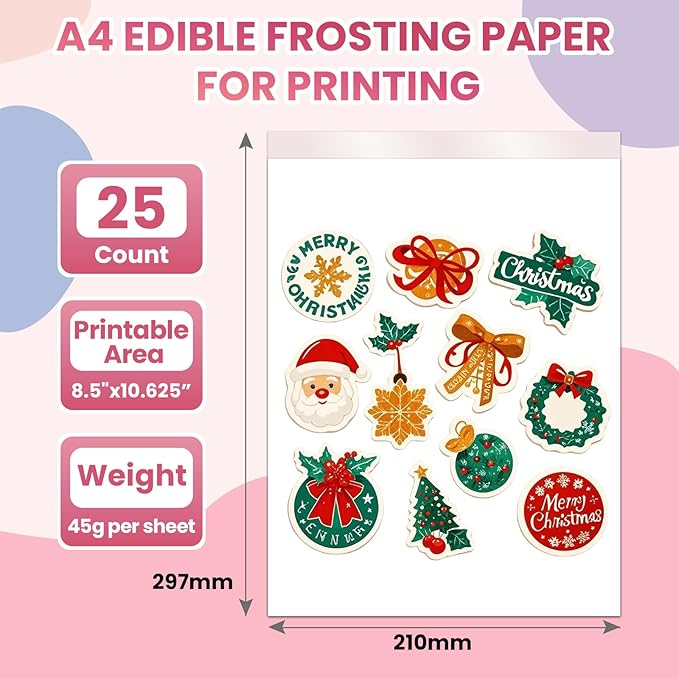 Derzio 25 pcs A4 11.7" x 8.3" Frosting Sheets, Icing Sheets, Edible Paper for Cakes Printable
