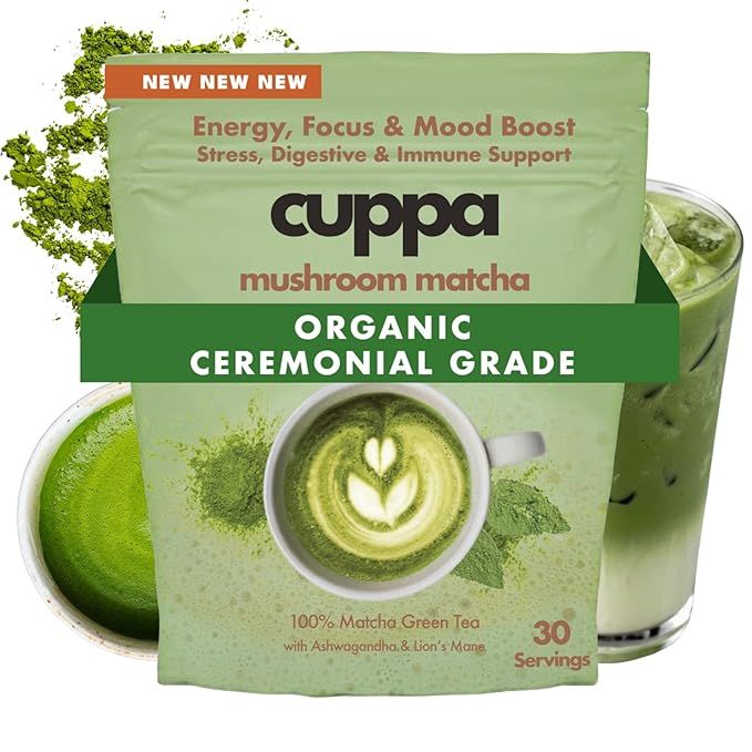 Cuppa Healthy Mushroom Matcha with Lion's Mane & Ashwagandha for All Day Energy & Focus - No Crash