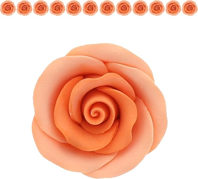Global Sugar Art Premium Edible Roses, Peach, Unwired, Medium 1.5 inches, 12 Count by Chef Alan