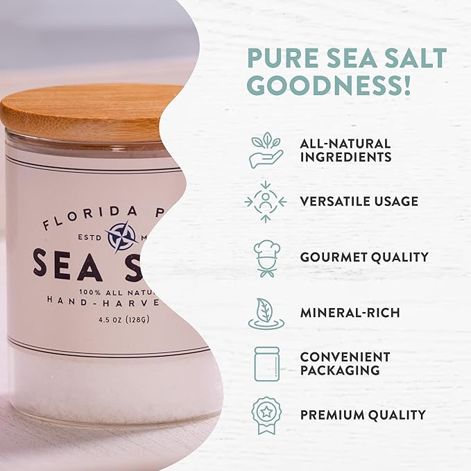 Pure Sea Salt by FLORIDA PURE 80+ Mineral Sea Salt Unrefined, Non Iodized, Addititive-free, Natural