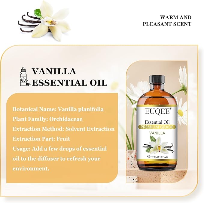 Vanilla Essential Oil 118 ml Premium Vanilla Oil with Glass Dropper, Great for Diffusers