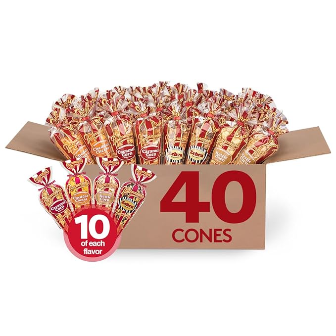 Popcornopolis Gourmet Popcorn Mini Cones Variety Pack ??10 Each of Zebra, Cheddar Cheese, Caramel &