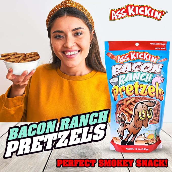 ASS KICKIN??Pretzels 12 Ounce Size Flavor Pack Seasoned Pretzel Twists (12oz, Bacon)