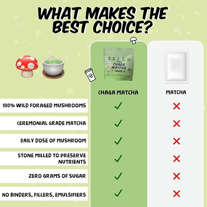 Renude Chaga Matcha - Chaga Mushroom Powder, Superfood Drink Mix with Adaptogens, Ceremonial Grade