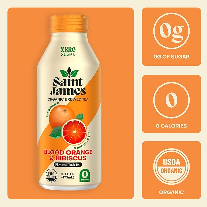 Saint James Iced Tea - Organic Black Tea - Non-GMO, Gluten Free, Zero Calorie, Zero Sugar - Blood