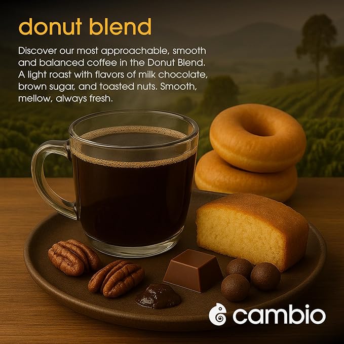 Cambio Roaster Donut Blend Keurig Coffee K Cups, Organic Light Roast Coffee Pods, Only Aluminum K