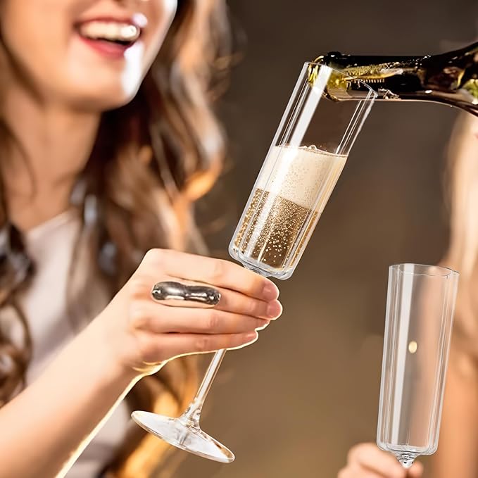 Ciaell 24 Pack Plastic Champagne Flutes - 6 Oz Flower Wavy Champagne Plastic Glasses - Heavy Duty