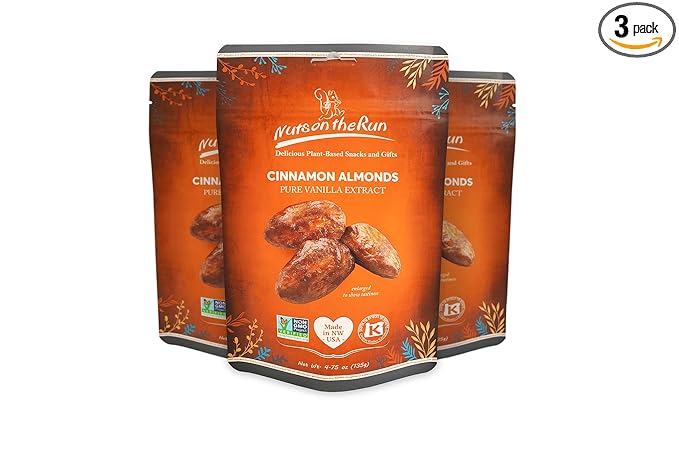 Cinnamon Almonds - Vegan, Kosher, Gluten-free, GMO-free - 4.75oz (PACK OF 3 BAGS), Satisfaction