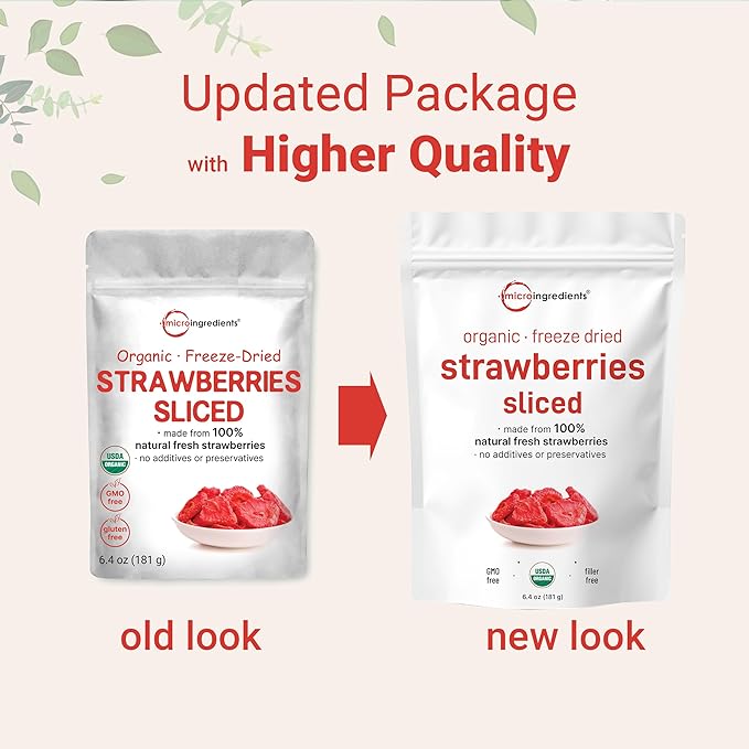 Micro Ingredients Organic Strawberries Sliced, 6.4oz | 100% Natural Fruit | Freeze Dried Strawberry