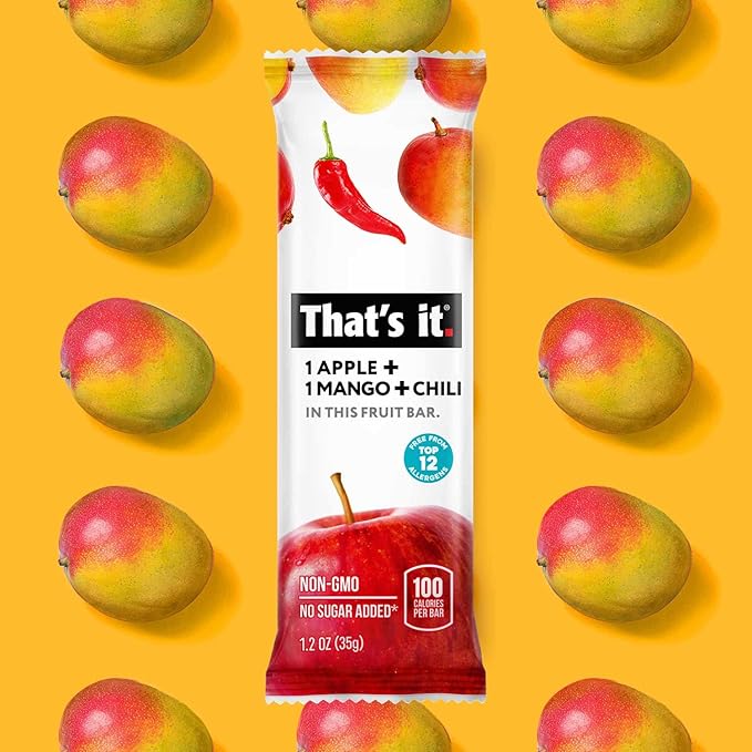 That's it. Apple+Mango+Chili 100% Natural Great Tasting Real Dried Fruit Bar, Vegan, Gluten Free
