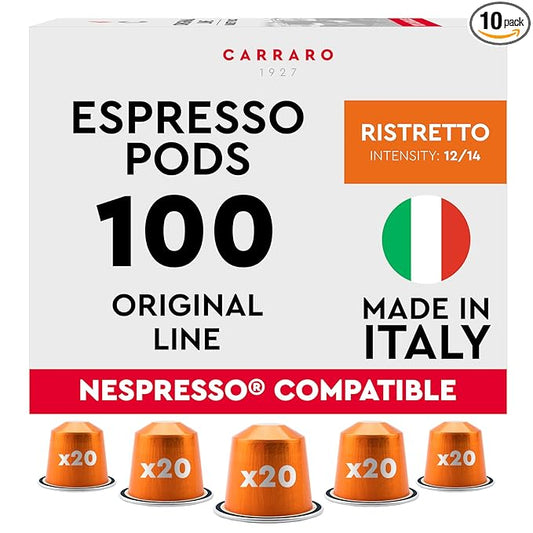 CARRARO 1927 Ristretto - 100 Aluminum Coffee Pods Compatible with Nespresso Original line
