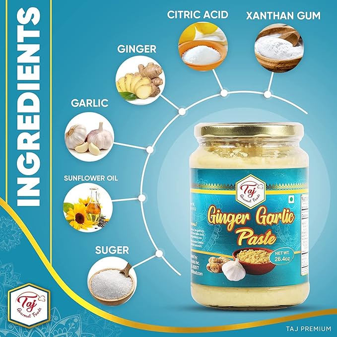 TAJ Ginger Garlic Puree | Fresh Ginger Garlic Cooking Puree | 300g (10.5oz)
