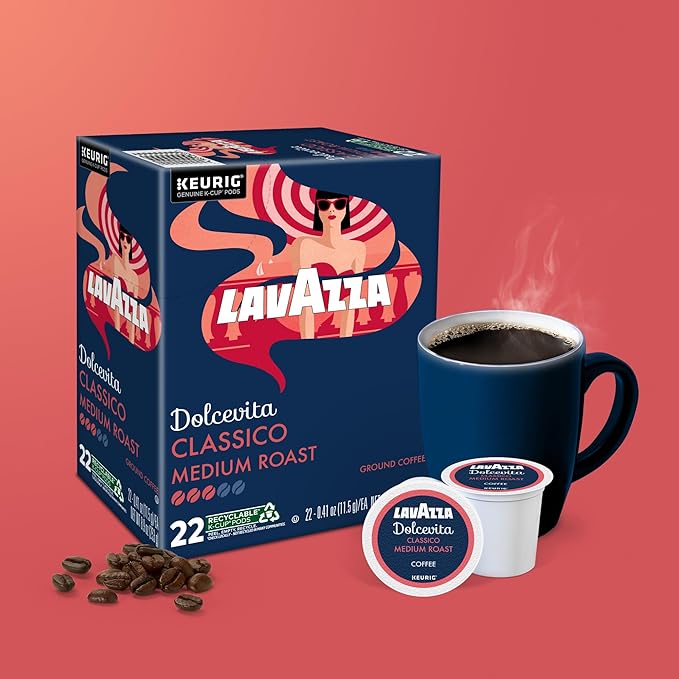 Lavazza Dolcevita Classico, Single-Serve Keurig K-Cup Pods, Medium Roast Coffee, 88-Count Box (4