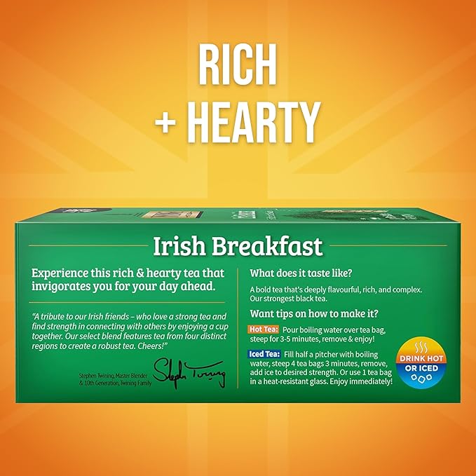 Twinings Irish Breakfast Black Tea Individually Wrapped Bags, 100 Count (Pack of 1), Flavourful